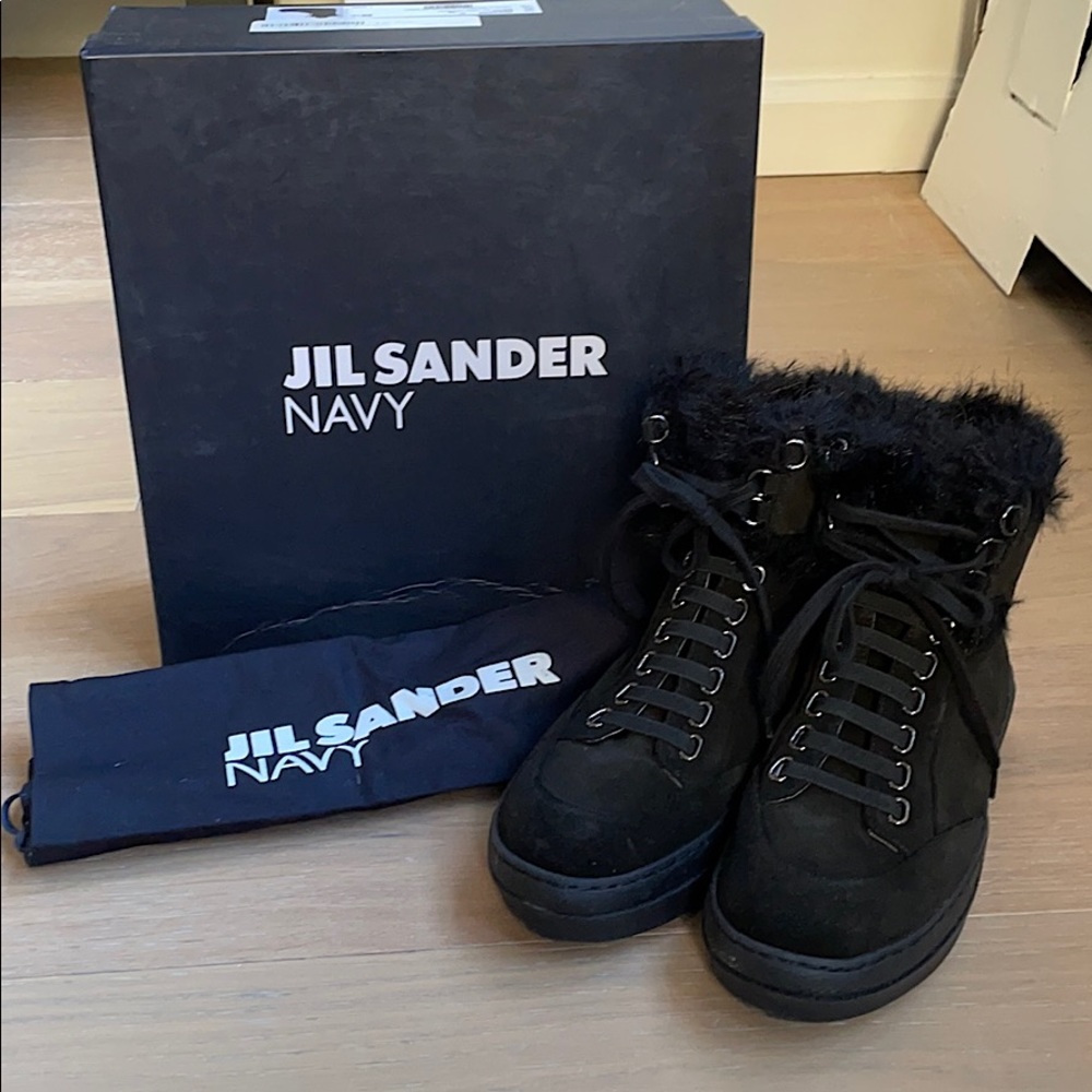 Jil Sander fur-lined high-top suede sneakers boots